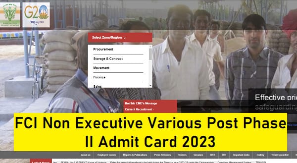 FCI Non Executive Various Post Phase II Admit Card 2023 Quick Link