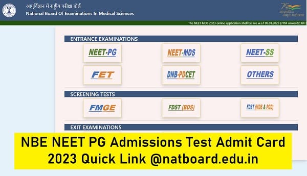 NBE NEET PG Admissions Test Admit Card 2023 Quick Link
