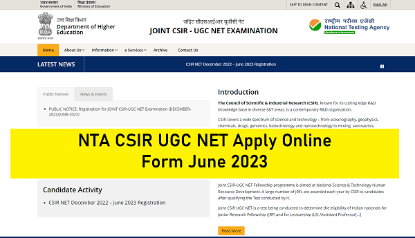 NTA CSIR UGC NET Apply Online Form June 2023 Quick Link